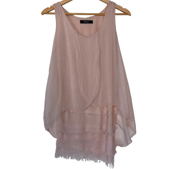 Mariel Tops - Mariel Tank Top Womens 100% Silk Layered Flowy Raw Hem Italy Boho Small Pink